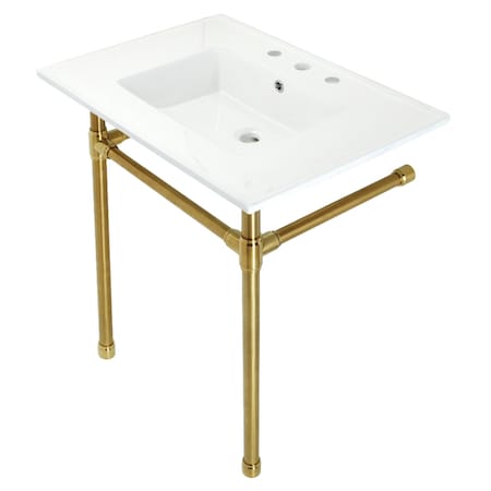 Fauceture KVPB31227W87 Dreyfuss 31" Console Sink W/SS Leg (8", 3 Hole), Wht/Brass KVPB31227W87